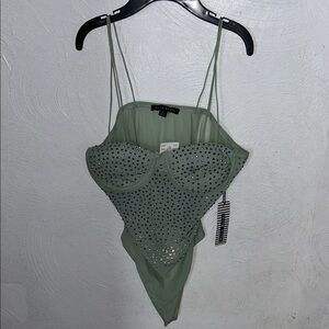 Stylish Sage Embellished Women's Bodysuit
